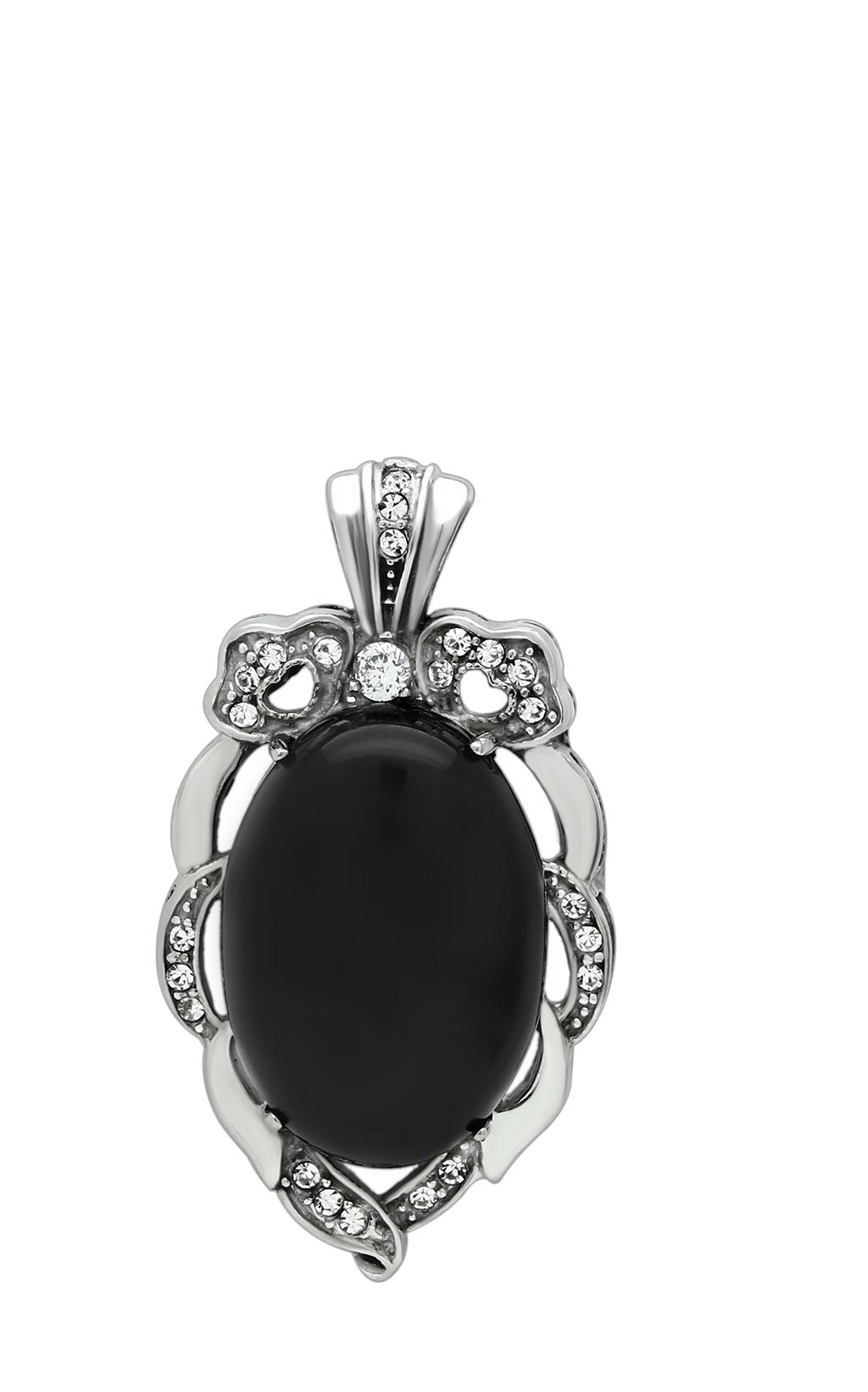 MATK459 - High polished (no plating) Stainless Steel Chain Pendant with Semi-Precious Onyx in Jet