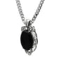 MATK459 - High polished (no plating) Stainless Steel Chain Pendant with Semi-Precious Onyx in Jet