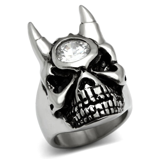 MATK465 - High polished (no plating) Stainless Steel Ring with AAA Grade CZ  in Clear