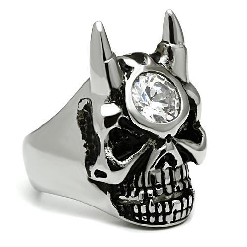 MATK465 - High polished (no plating) Stainless Steel Ring with AAA Grade CZ  in Clear