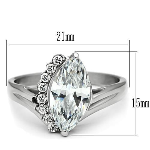 MATK475 - High polished (no plating) Stainless Steel Ring with AAA Grade CZ  in Clear