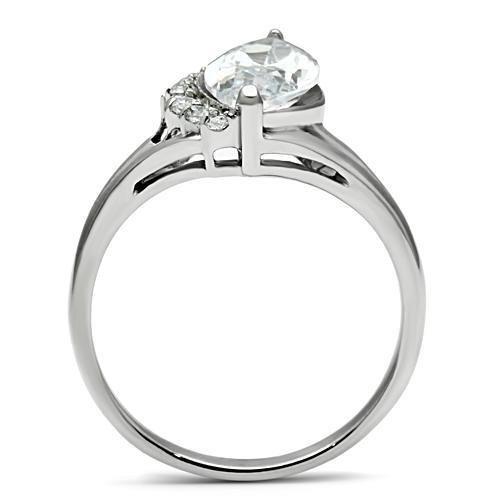 MATK475 - High polished (no plating) Stainless Steel Ring with AAA Grade CZ  in Clear