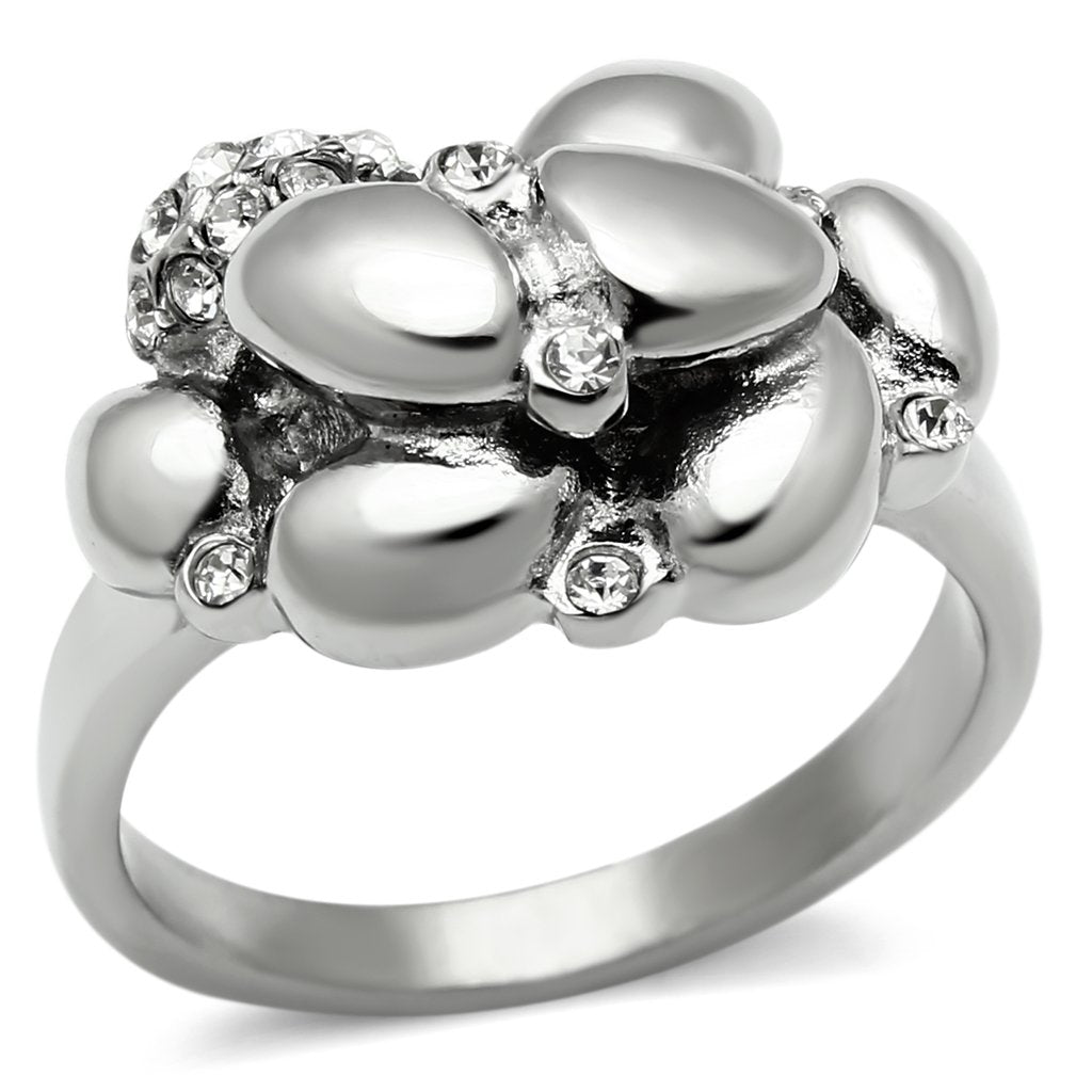 MATK476 - High polished (no plating) Stainless Steel Ring with Top Grade Crystal  in Clear