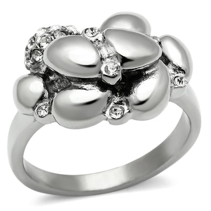 MATK476 - High polished (no plating) Stainless Steel Ring with Top Grade Crystal  in Clear