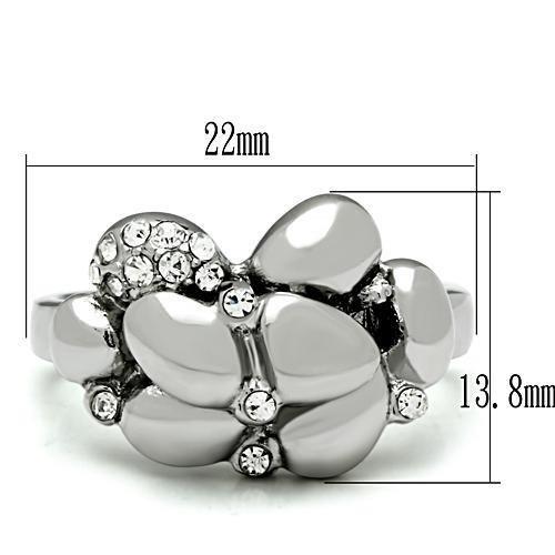 MATK476 - High polished (no plating) Stainless Steel Ring with Top Grade Crystal  in Clear