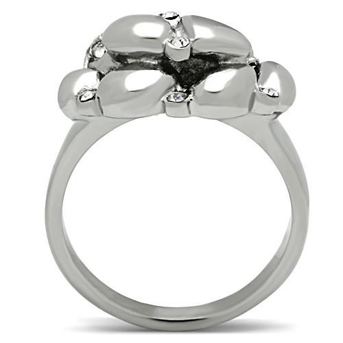 MATK476 - High polished (no plating) Stainless Steel Ring with Top Grade Crystal  in Clear