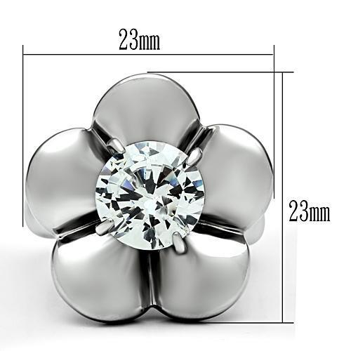 MATK477 - High polished (no plating) Stainless Steel Ring with AAA Grade CZ  in Clear