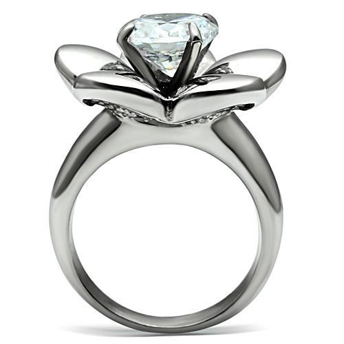 MATK477 - High polished (no plating) Stainless Steel Ring with AAA Grade CZ  in Clear