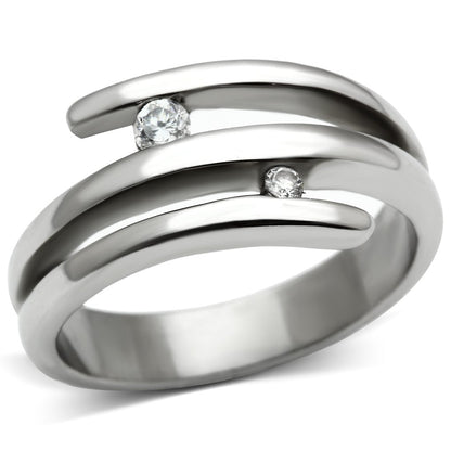 MATK478 - High polished (no plating) Stainless Steel Ring with AAA Grade CZ  in Clear