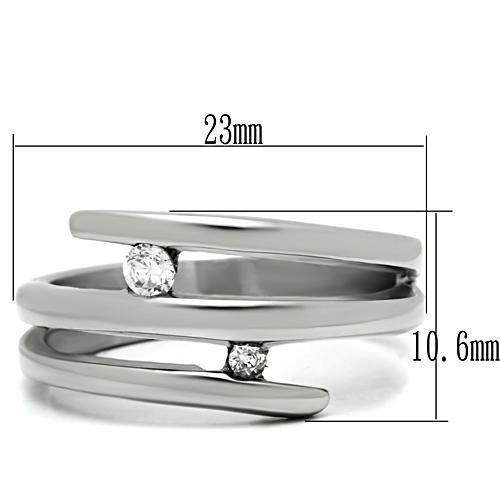 MATK478 - High polished (no plating) Stainless Steel Ring with AAA Grade CZ  in Clear