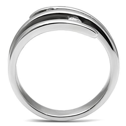 MATK478 - High polished (no plating) Stainless Steel Ring with AAA Grade CZ  in Clear