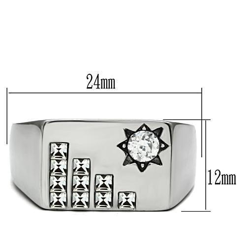 MATK481 - High polished (no plating) Stainless Steel Ring with AAA Grade CZ  in Clear