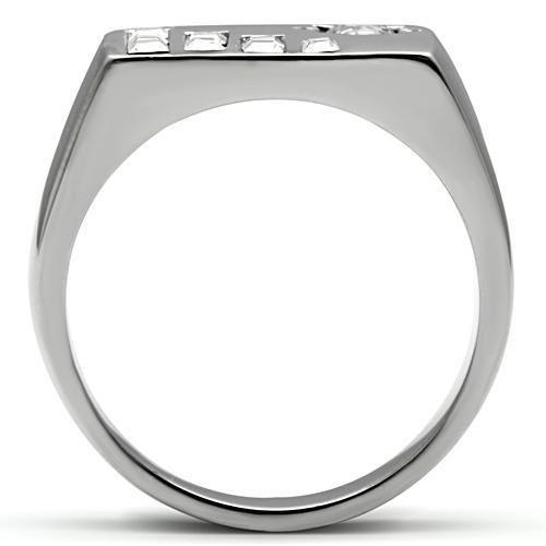 MATK481 - High polished (no plating) Stainless Steel Ring with AAA Grade CZ  in Clear