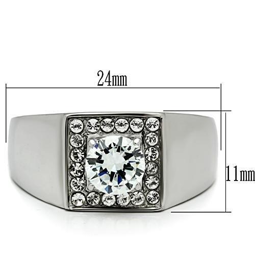 MATK483 - High polished (no plating) Stainless Steel Ring with AAA Grade CZ  in Clear