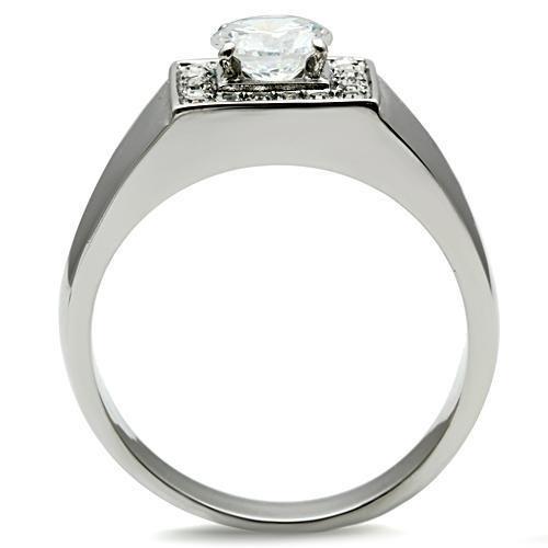 MATK483 - High polished (no plating) Stainless Steel Ring with AAA Grade CZ  in Clear