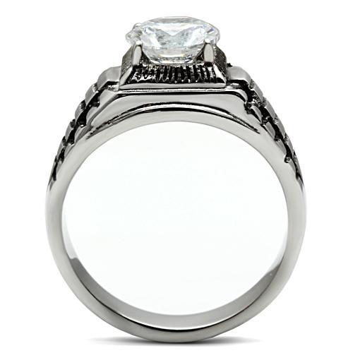 MATK485 - High polished (no plating) Stainless Steel Ring with AAA Grade CZ  in Clear