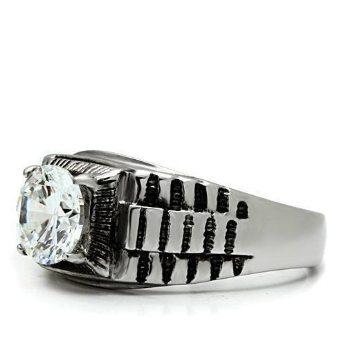 MATK485 - High polished (no plating) Stainless Steel Ring with AAA Grade CZ  in Clear
