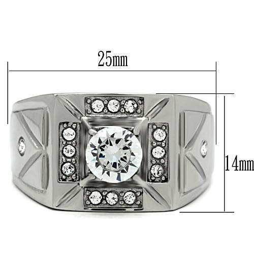 MATK486 - High polished (no plating) Stainless Steel Ring with AAA Grade CZ  in Clear