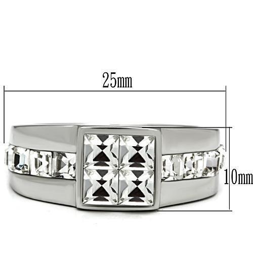 MATK487 - High polished (no plating) Stainless Steel Ring with Top Grade Crystal  in Clear