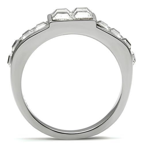 MATK487 - High polished (no plating) Stainless Steel Ring with Top Grade Crystal  in Clear