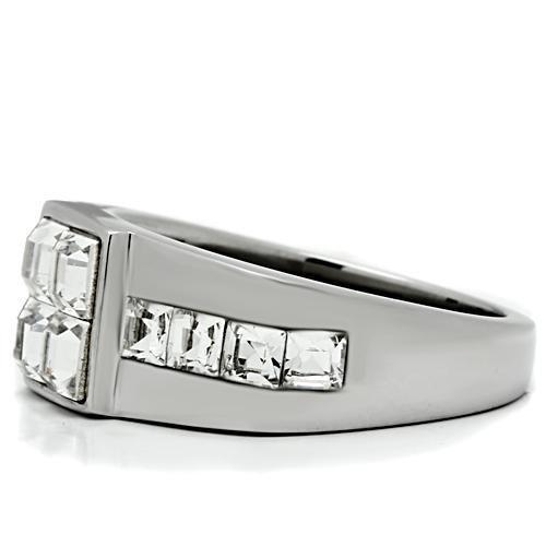 MATK487 - High polished (no plating) Stainless Steel Ring with Top Grade Crystal  in Clear