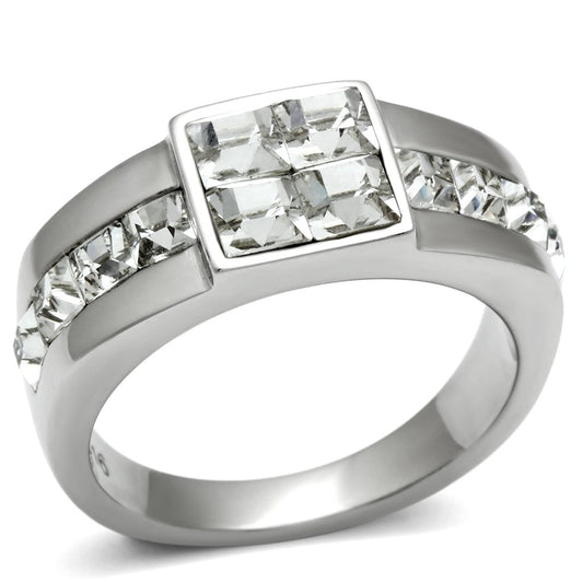 MATK487 - High polished (no plating) Stainless Steel Ring with Top Grade Crystal  in Clear