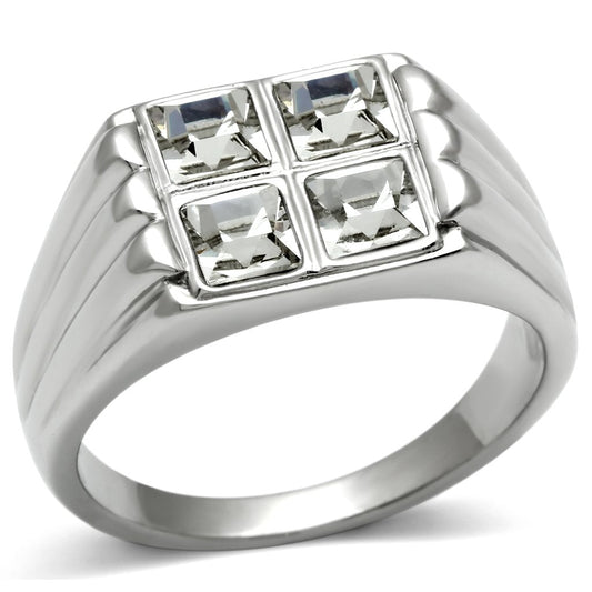 MATK488 - High polished (no plating) Stainless Steel Ring with Top Grade Crystal  in Clear