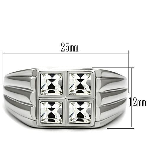 MATK488 - High polished (no plating) Stainless Steel Ring with Top Grade Crystal  in Clear