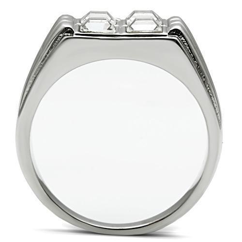 MATK488 - High polished (no plating) Stainless Steel Ring with Top Grade Crystal  in Clear