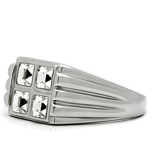 MATK488 - High polished (no plating) Stainless Steel Ring with Top Grade Crystal  in Clear