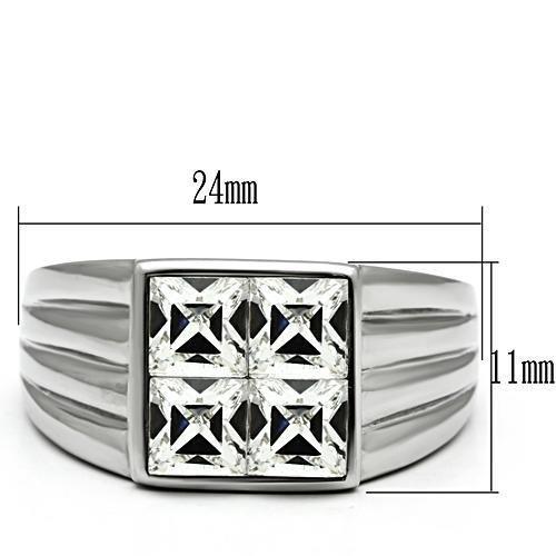 MATK489 - High polished (no plating) Stainless Steel Ring with Top Grade Crystal  in Clear