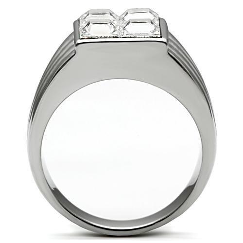 MATK489 - High polished (no plating) Stainless Steel Ring with Top Grade Crystal  in Clear