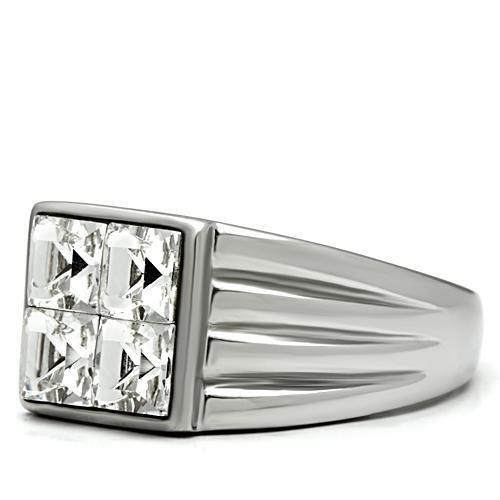 MATK489 - High polished (no plating) Stainless Steel Ring with Top Grade Crystal  in Clear