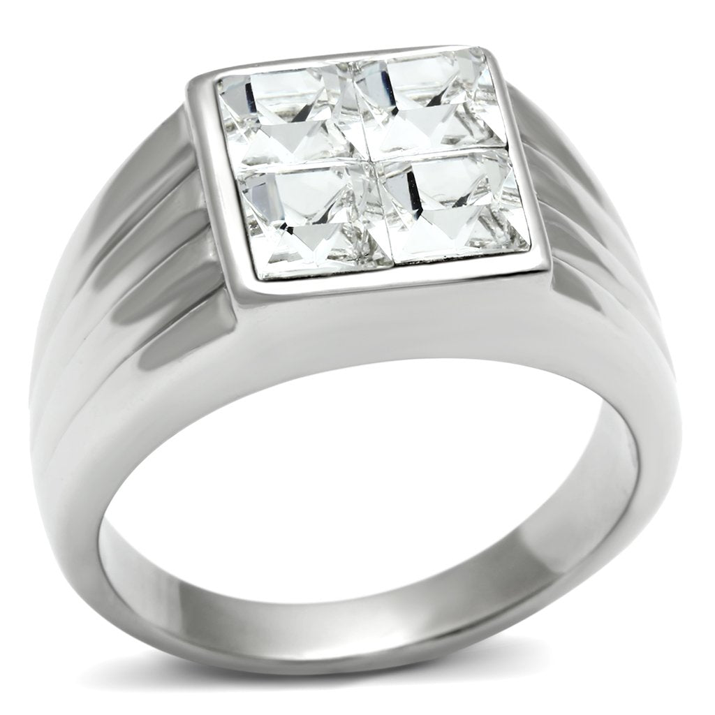 MATK489 - High polished (no plating) Stainless Steel Ring with Top Grade Crystal  in Clear