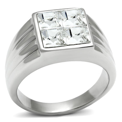 MATK489 - High polished (no plating) Stainless Steel Ring with Top Grade Crystal  in Clear