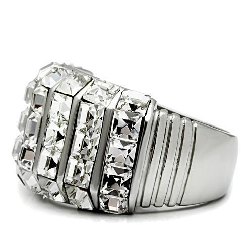 MATK490 - High polished (no plating) Stainless Steel Ring with Top Grade Crystal  in Clear