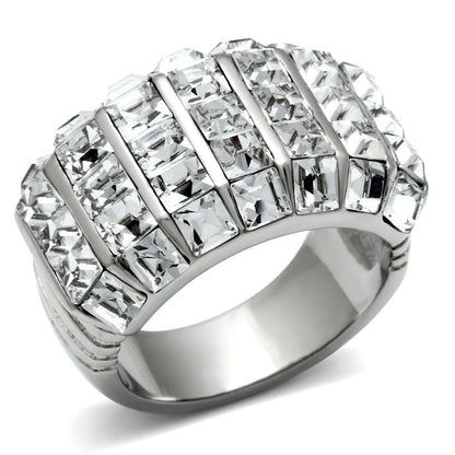 MATK490 - High polished (no plating) Stainless Steel Ring with Top Grade Crystal  in Clear