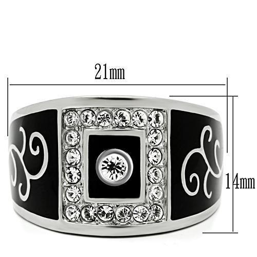 MATK492 - High polished (no plating) Stainless Steel Ring with Top Grade Crystal  in Clear