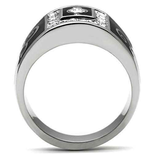 MATK492 - High polished (no plating) Stainless Steel Ring with Top Grade Crystal  in Clear