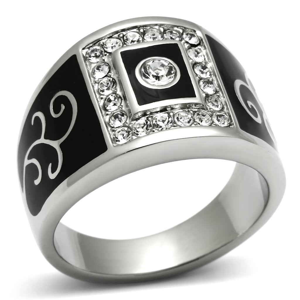MATK492 - High polished (no plating) Stainless Steel Ring with Top Grade Crystal  in Clear
