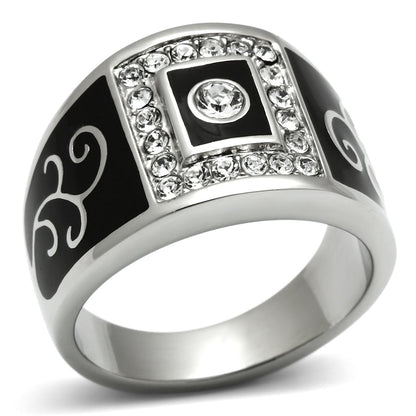 MATK492 - High polished (no plating) Stainless Steel Ring with Top Grade Crystal  in Clear