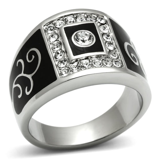 MATK492 - High polished (no plating) Stainless Steel Ring with Top Grade Crystal  in Clear