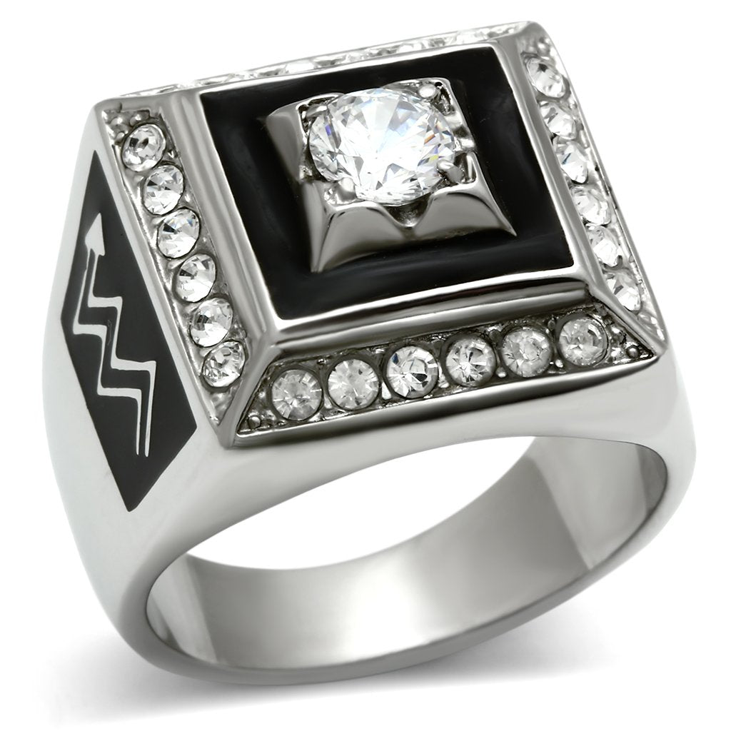 MATK493 - High polished (no plating) Stainless Steel Ring with AAA Grade CZ  in Clear