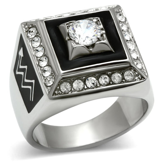 MATK493 - High polished (no plating) Stainless Steel Ring with AAA Grade CZ  in Clear