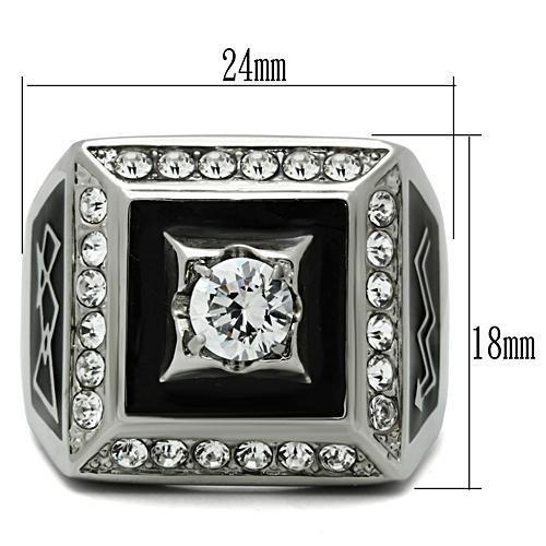 MATK493 - High polished (no plating) Stainless Steel Ring with AAA Grade CZ  in Clear