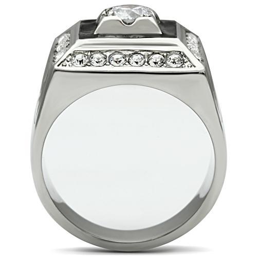 MATK493 - High polished (no plating) Stainless Steel Ring with AAA Grade CZ  in Clear
