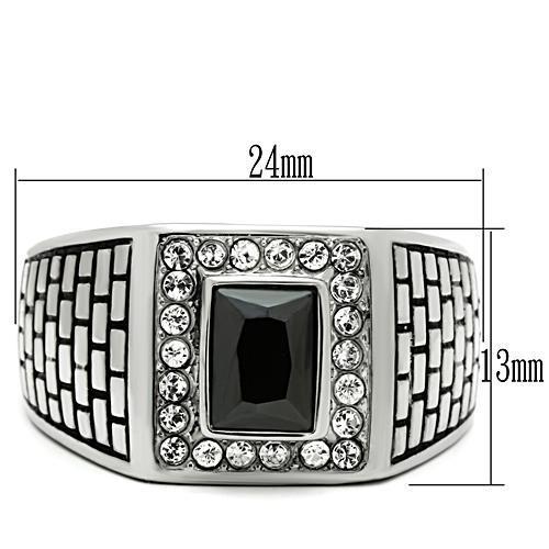 MATK494 - High polished (no plating) Stainless Steel Ring with AAA Grade CZ  in Jet
