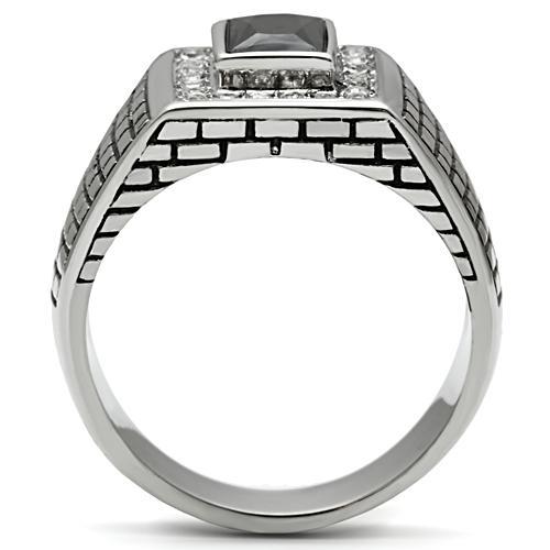MATK494 - High polished (no plating) Stainless Steel Ring with AAA Grade CZ  in Jet