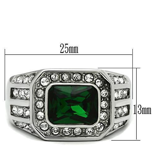 MATK495 - High polished (no plating) Stainless Steel Ring with Synthetic Synthetic Glass in Emerald