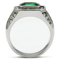 MATK495 - High polished (no plating) Stainless Steel Ring with Synthetic Synthetic Glass in Emerald